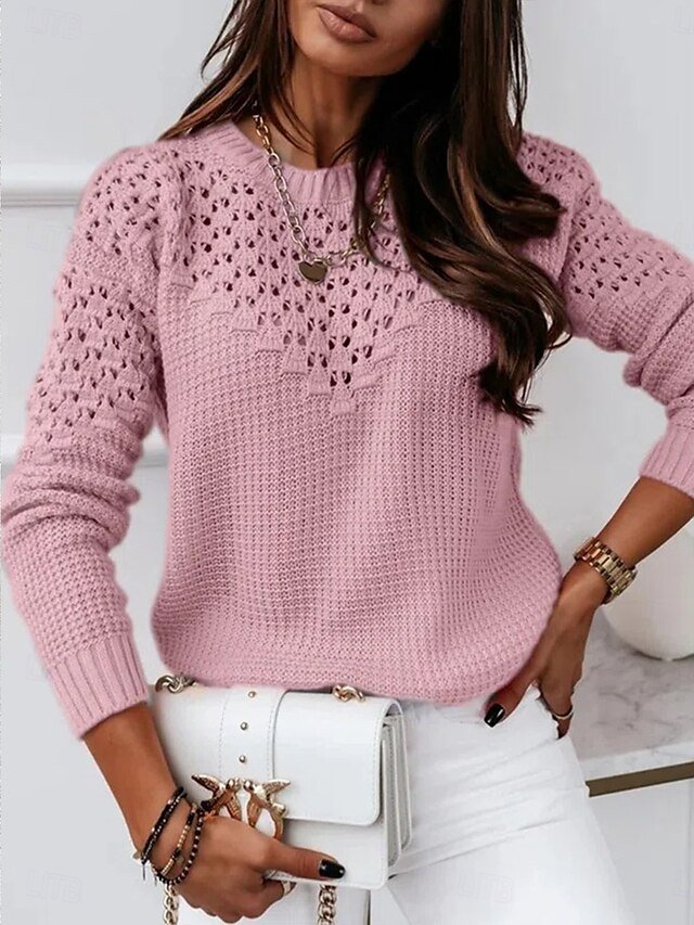 Casual Regular Pure Colour Crew Neck Long Sleeve Knit Top - Image 3