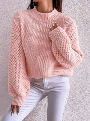 Casual Regular Pure Colour Crew Neck Long Sleeve Knit Jumper - Image 3
