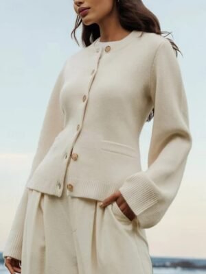 Casual Regular Pure Colour Crew Neck Long Sleeve Cardigan - Image 3