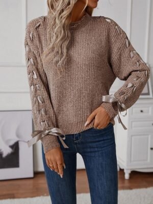 Casual Regular Pure Colour Crew Neck Long Sleeve Top - Image 3