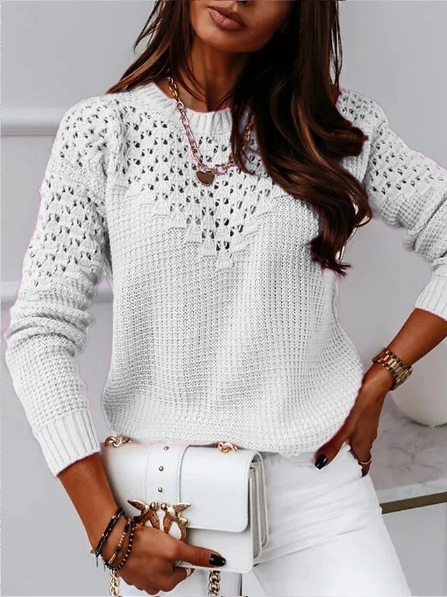 Casual Regular Pure Colour Crew Neck Long Sleeve Knit Top - Image 4