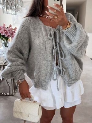 Casual Regular Pure Colour Crew Neck Long Sleeve Knit Cardigan - Image 4