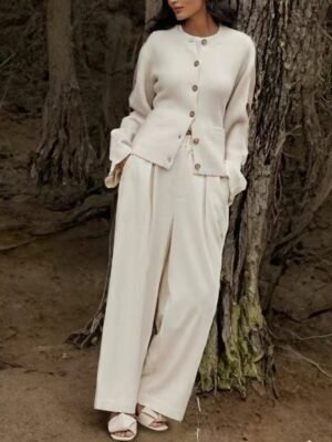 Casual Regular Pure Colour Crew Neck Long Sleeve Cardigan - Image 4
