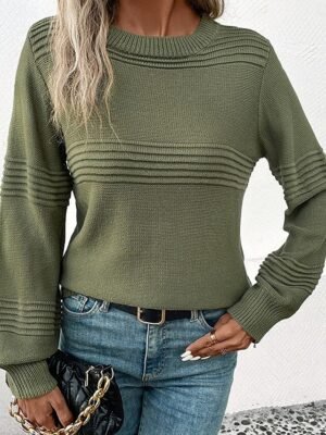 Casual Regular Pure Colour Crew Neck Long Sleeve Knitted Top - Image 4