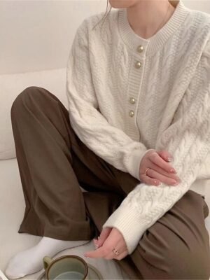 Casual Regular Pure Colour Crew Neck Long Sleeve Cardigan - Image 4