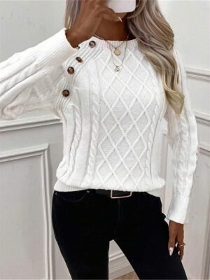 Casual Regular Pure Colour Crew Neck Long Sleeve Knitted Top - Image 4