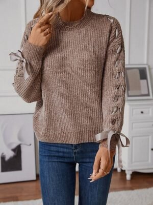 Casual Regular Pure Colour Crew Neck Long Sleeve Top - Image 4