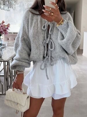 Casual Regular Pure Colour Crew Neck Long Sleeve Knit Cardigan - Image 5