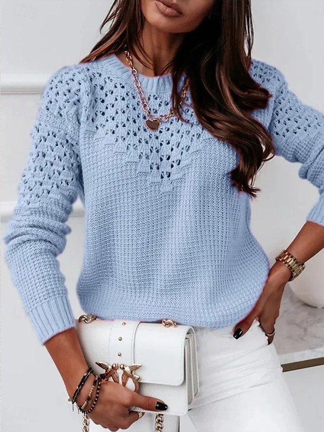 Casual Regular Pure Colour Crew Neck Long Sleeve Knit Top - Image 5