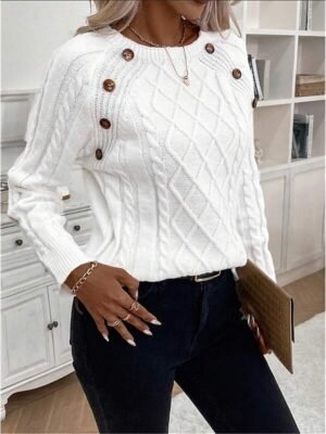 Casual Regular Pure Colour Crew Neck Long Sleeve Knitted Top - Image 6