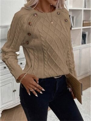 Casual Regular Pure Colour Crew Neck Long Sleeve Knitted Top - Image 9