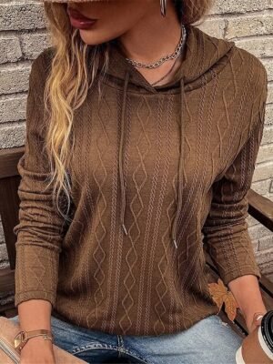 Casual Regular Pure Colour Hooded Long Sleeve Knit Jumper - Image 1