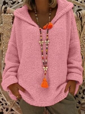 Casual Regular Pure Colour Hooded Long Sleeve Knit Jumper - Image 1