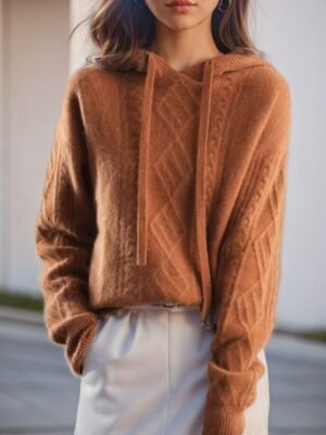 Casual Regular Pure Colour Hooded Long Sleeve Knit Sweater - Image 2