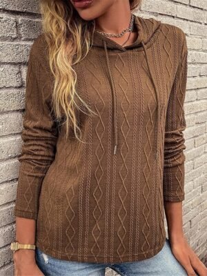 Casual Regular Pure Colour Hooded Long Sleeve Knit Jumper - Image 2