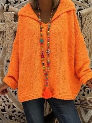 Casual Regular Pure Colour Hooded Long Sleeve Knit Jumper - Image 2