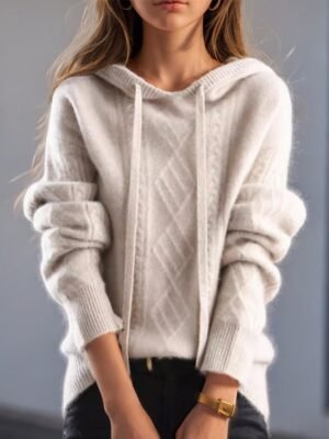 Casual Regular Pure Colour Hooded Long Sleeve Knit Sweater - Image 3