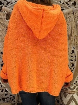 Casual Regular Pure Colour Hooded Long Sleeve Knit Jumper - Image 3