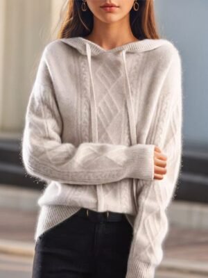 Casual Regular Pure Colour Hooded Long Sleeve Knit Sweater - Image 4
