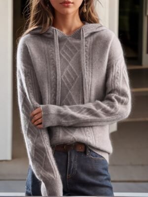 Casual Regular Pure Colour Hooded Long Sleeve Knit Sweater - Image 5