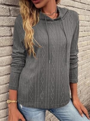 Casual Regular Pure Colour Hooded Long Sleeve Knit Jumper - Image 7