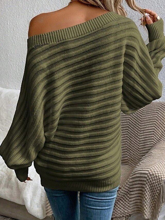 Casual Regular Pure Colour Off Shoulder Long Sleeve Knit Jumper - Image 2