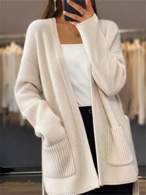 Casual Regular Pure Colour Open Front Long Sleeve Knit Cardigan - Image 1