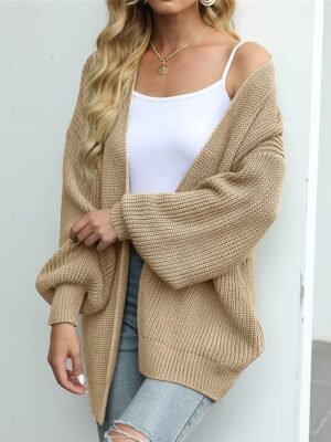 Casual Regular Pure Colour Open Front Long Sleeve Cardigan - Image 1