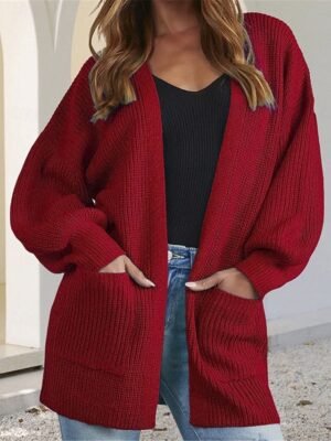 Casual Regular Pure Colour Open Front Long Sleeve Cardigan - Image 1