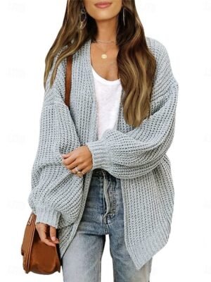 Casual Regular Pure Colour Open Front Long Sleeve Cardigan - Image 10