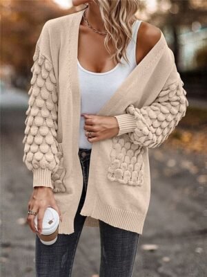 Casual Regular Pure Colour Open Front Long Sleeve Cardigan - Image 12