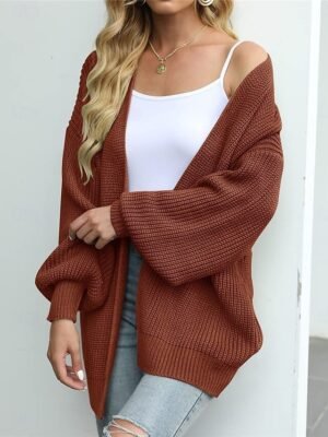 Casual Regular Pure Colour Open Front Long Sleeve Cardigan - Image 13