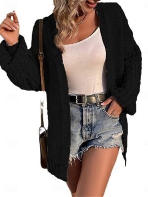Casual Regular Pure Colour Open Front Long Sleeve Cardigan - Image 2
