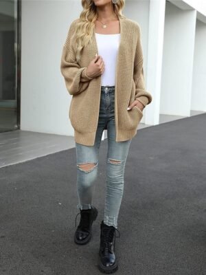 Casual Regular Pure Colour Open Front Long Sleeve Cardigan - Image 3