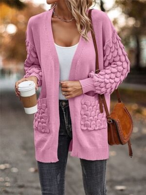 Casual Regular Pure Colour Open Front Long Sleeve Cardigan - Image 3