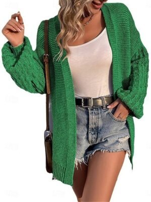 Casual Regular Pure Colour Open Front Long Sleeve Cardigan - Image 3