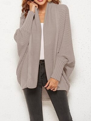 Casual Regular Pure Colour Open Front Long Sleeve Cardigan - Image 4
