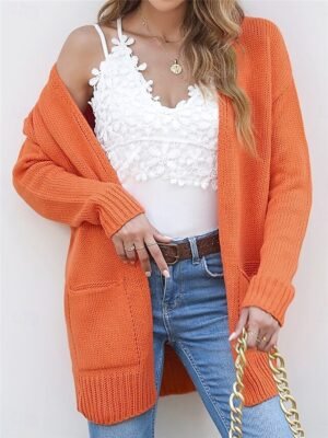 Casual Regular Pure Colour Open Front Long Sleeve Cardigan - Image 4