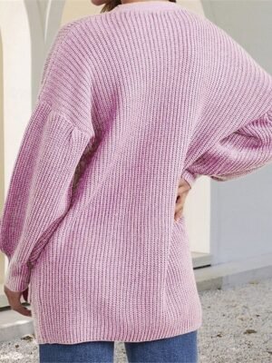 Casual Regular Pure Colour Open Front Long Sleeve Cardigan - Image 4