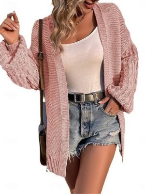Casual Regular Pure Colour Open Front Long Sleeve Cardigan - Image 4