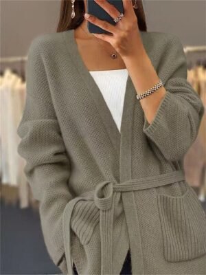Casual Regular Pure Colour Open Front Long Sleeve Knit Cardigan - Image 5