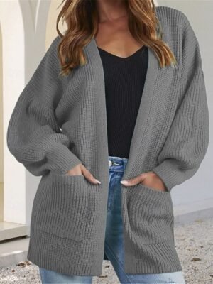 Casual Regular Pure Colour Open Front Long Sleeve Cardigan - Image 5