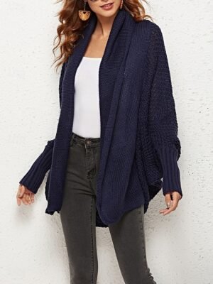 Casual Regular Pure Colour Open Front Long Sleeve Cardigan - Image 6