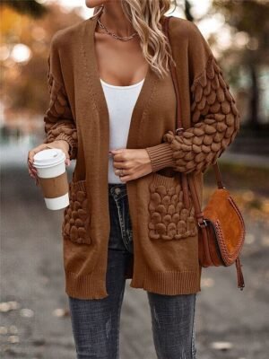 Casual Regular Pure Colour Open Front Long Sleeve Cardigan - Image 7