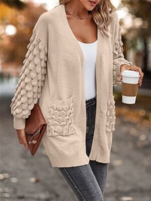 Casual Regular Pure Colour Open Front Long Sleeve Cardigan - Image 9