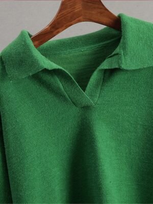 Casual Regular Pure Colour Ribbed Shirt Collar Long Sleeve Sweater - Image 10
