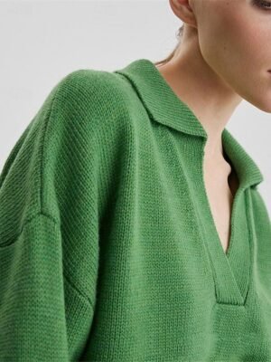 Casual Regular Pure Colour Ribbed Shirt Collar Long Sleeve Sweater - Image 11