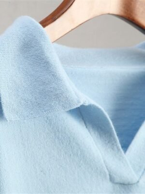Casual Regular Pure Colour Ribbed Shirt Collar Long Sleeve Sweater - Image 6