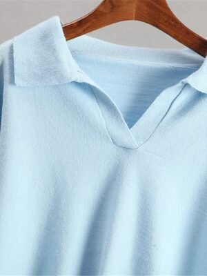 Casual Regular Pure Colour Ribbed Shirt Collar Long Sleeve Sweater - Image 7