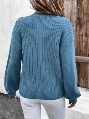 Casual Regular Pure Colour Ribbed Stand Collar Zipper Long Sleeve Knit Cardigan - Image 2